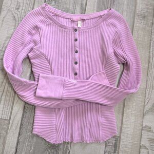 Free People Lilac Ribbed Long Sleeve Henley Top